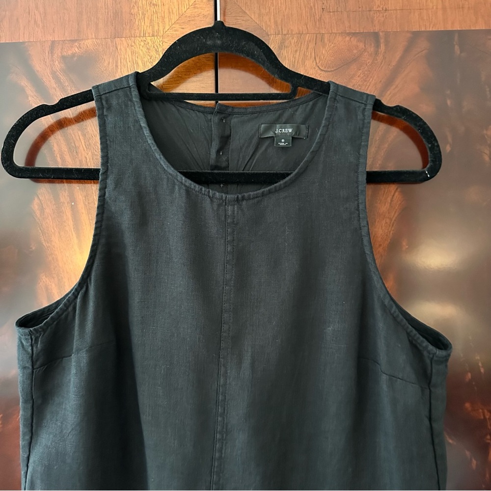 Like New J.Crew Linen Shift Dress Black Sleeveless Button Back Pockets Small - Picture 9 of 11